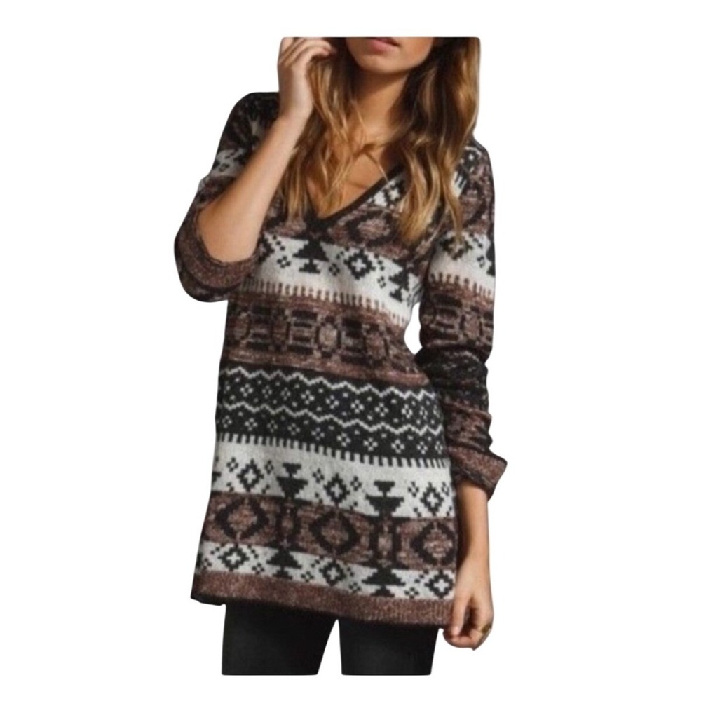 Free People Southwestern Boho Aztec Knit Tunic Sweater‎ Dress XS
